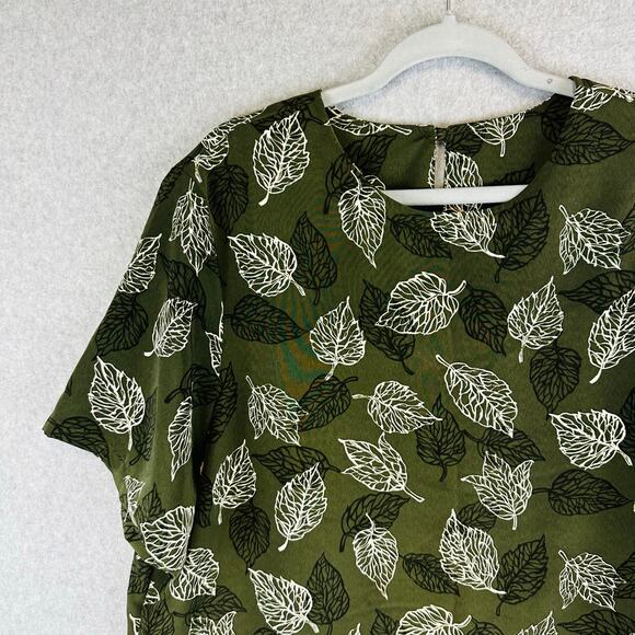 Vtg Bonworth Womans Large Petite Floral Blouse Shirt Short Sleeve Green - Picture 2 of 10